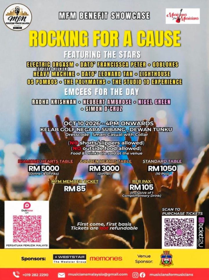 Electric Orgasm, Francissca Peter, Goblokes, Heavy Machine, Leonard Tan, Lighthouse, Os Pombos, The Polymaths, The Studio 10 Experience - Rocking For A Cause concert poster